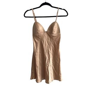 LA SENZA Lingerie Silk Sleeveless Short Nightdress Babydoll Chemise Camel S